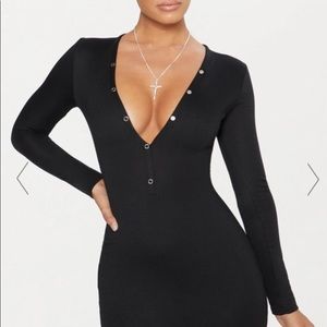 Pretty Little Thing: Black Ponte Button Bodycon